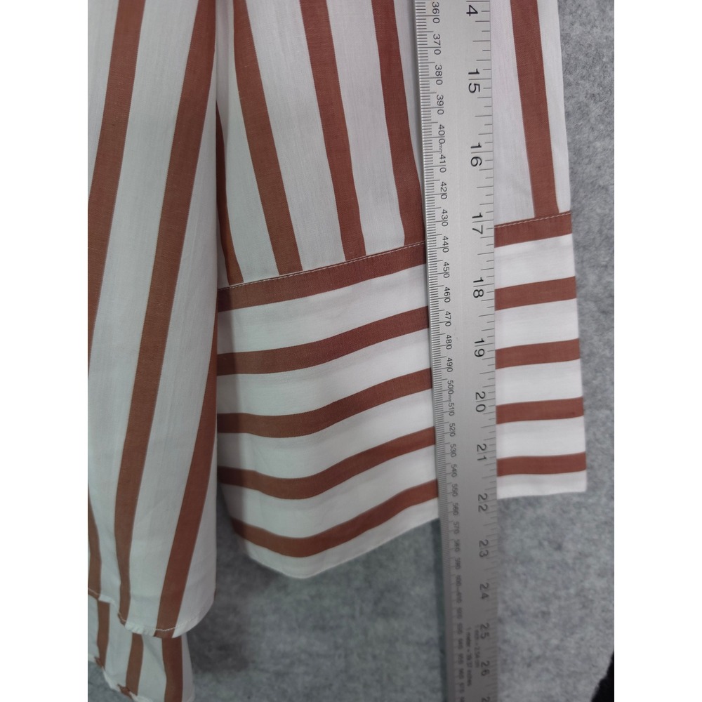 Sezane Bilma Shirt Womens 16 Organic Cotton Camel White Striped Button Down - Picture 11 of 11